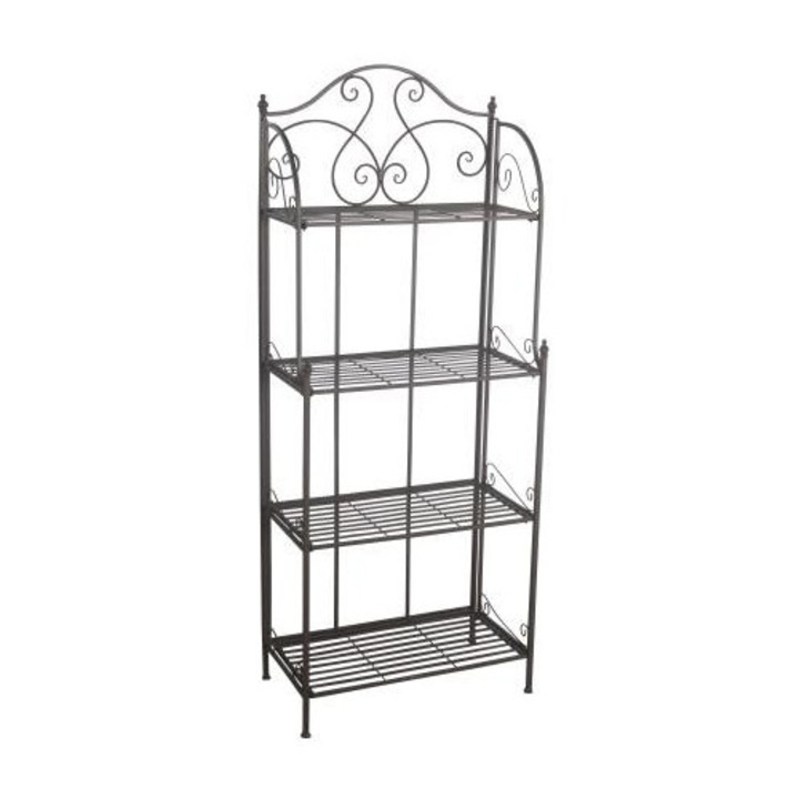 Etajera metalica vintage cu 4 rafturi, 97 x 50 x 27 cm, design elegant din fier forjat