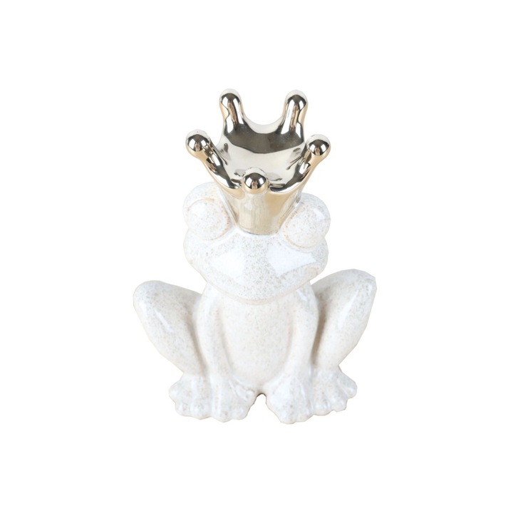 Statueta Broasca cu coroana, AK8123018, ceramica, ivoriu + auriu, 12 x 8 x 16 cm