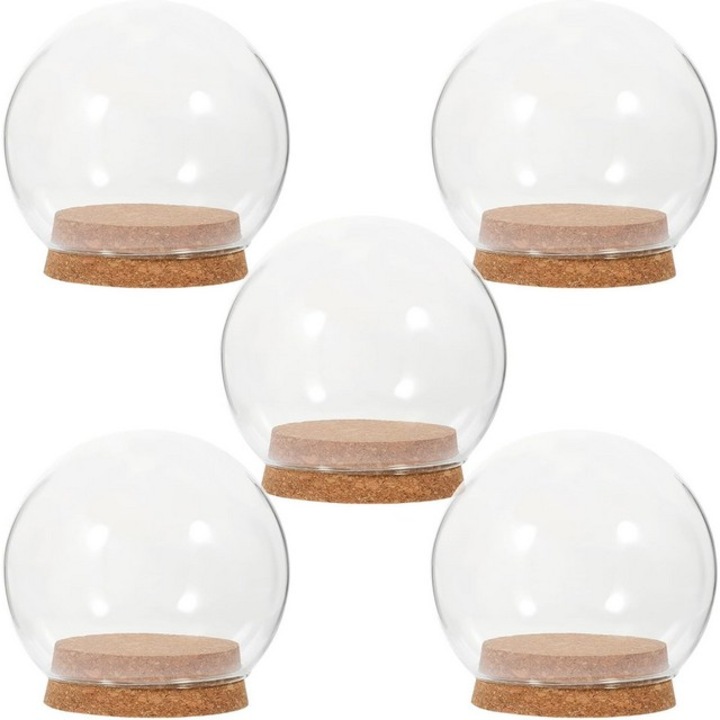 Set 5 bucati globuri (domuri) pentru bricolaj, cu baza de pluta, ornamente de Craciun, 10 cm