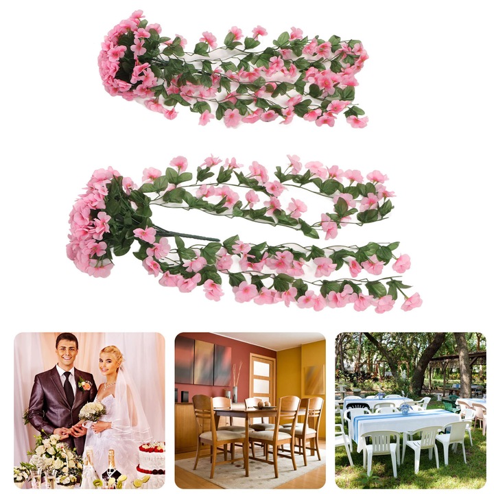 2 db-os mesterséges lila műanyag virágkészlet dekorációhoz, Jormftte, realisztikus dizájn, könnyen felszerelhető