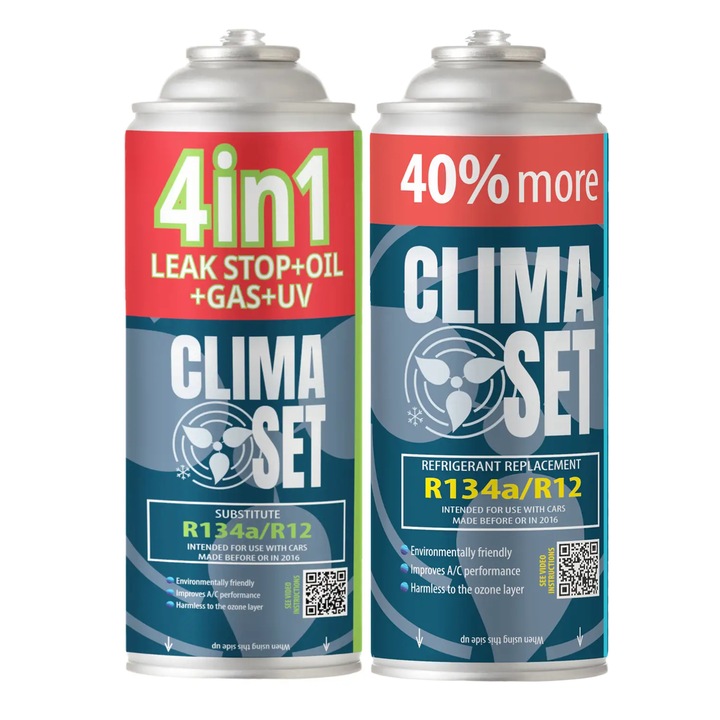 Комплект ClimaSet 4в1 R134a 235 г, хладилен агент, UV боя, масло ...