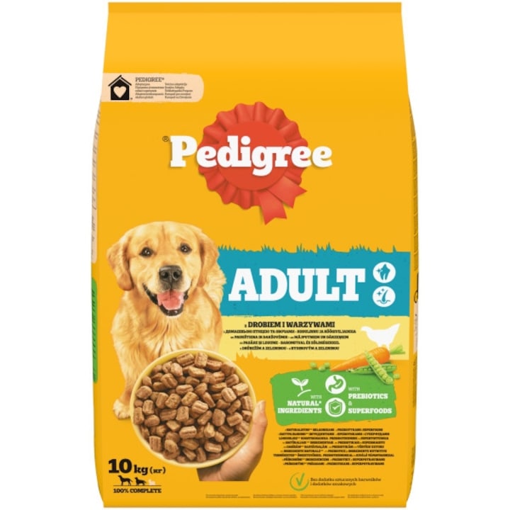 Hrana uscata pentru caini adulti Pedigree cu pasare si legume, 10kg