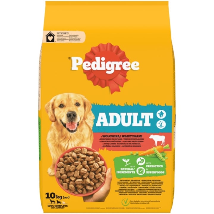 Hrana uscata pentru caini adulti Pedigree cu vita si legume, 10kg