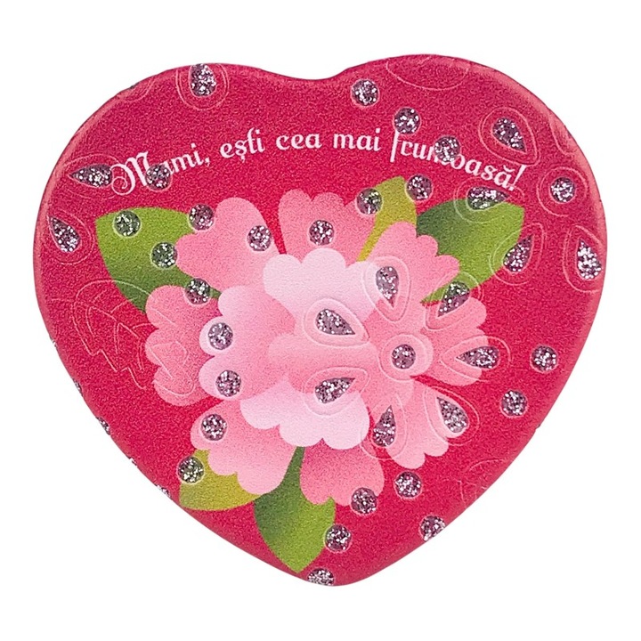 Oglinda de poseta, acoperita cu material textil si mesaj pentru mama, 7x7 cm, multicolor