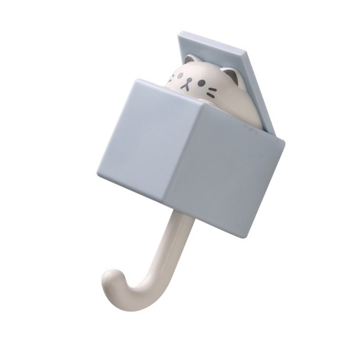 Carlig de perete multifunctional, gri-albastru, 10.5x5cm, capacitate 1.5kg