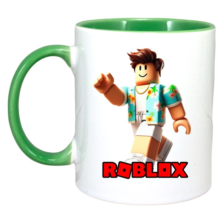 Cana personalizata cu Roblox Saritorul De Ghetar, Cri-Flo, Ceramica, 330ml. Maner si interior Verde
