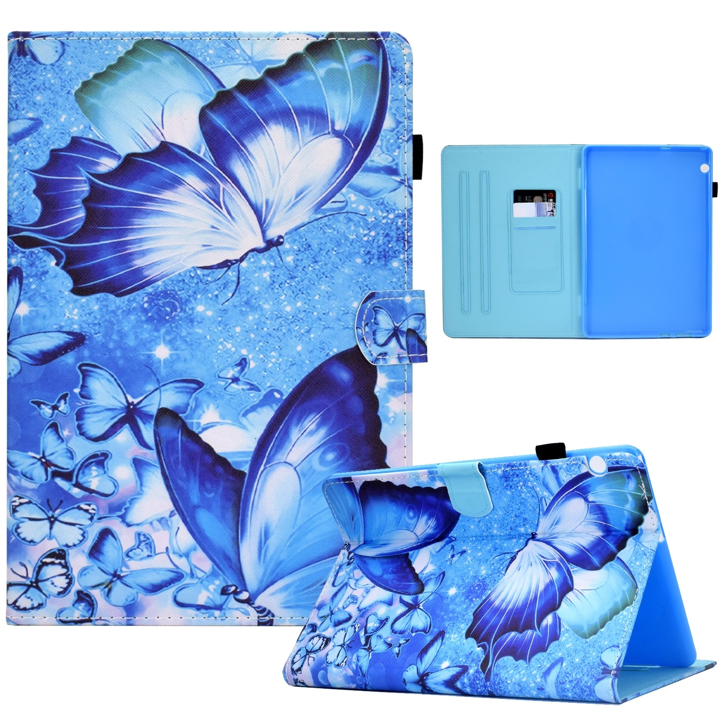 Husa tableta pentru Huawei MediaPad T3 10, piele, tip carte cu suport, slot pentru stilou, design cusut, fluturi