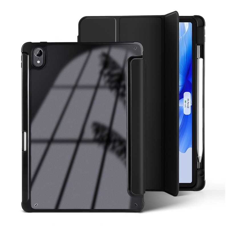 Husa tableta pentru Huawei MatePad Air 11.5 inch, acril transparent, piele, tip carte 3 pliuri, auto sleep/wake, protectie anti-zgarieturi, negru