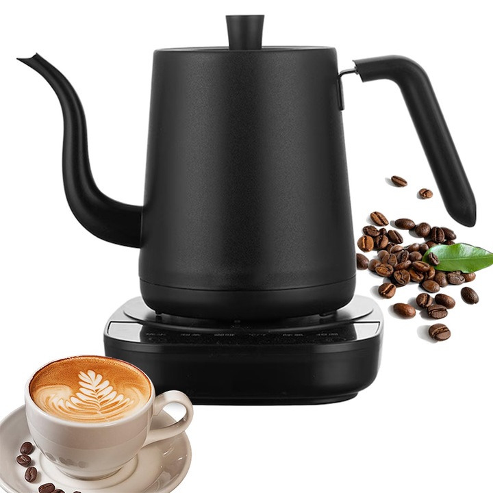 Fierbator Electric, 1000 W, 0.8L, Touch Control, Control Precis Temperatura, Functie Mentinere Cald, oprire automata, protectie impotriva functionarii fara apa, otel inoxidabil, Pentru Cafea Si Ceai, Negru mat