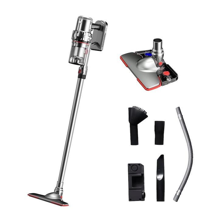 Aspirator vertical fara fir, SOKANY, 2000W, autonomie 45 min, Echipat cu rezervor de apa, sistem de colectare a prafului de 1,2 litri,, pentru umed si uscat, 1800Pa, Gri argintiu