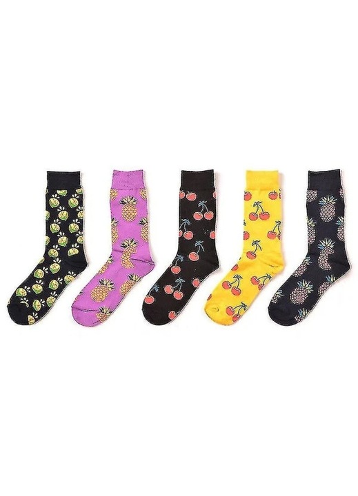 Set de 5 sosete barbati colorate cu modele diverse, 80% bumbac, multicolor