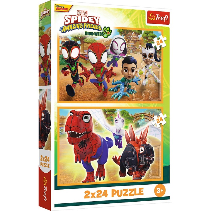 Детски пъзел Trefl, Spidey и динозаврите, 2 x 24 части