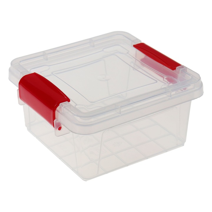 Caserola alimente, Mara, plastic, patrata, transparenta, 0.35 L, cu manere