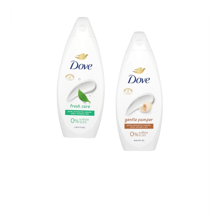 Csomag x 1 Dove Essential Care Fresh Care tusfürdő 720ml x 1 Dove Essential Care Gentle Pamper tusfürdő 720ml