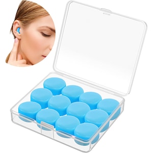 Dopuri de urechi pentru dormit, AYSTOAYS®, anularea zgomotului, Silicon, Reutilizabil, Hipoalergic, 12 buc, potrivit pentru studiu, dormit, dus, inot, Albastru deschis