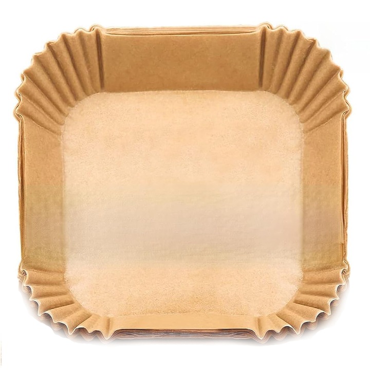 Хартия за печене за Air Fryer, AYSTOAYS®, Комплект 50 броя, термоустойчиви, за еднократна употреба, за Air Fryer, фурна и фритюрник, 20x20x4.5 см, Квадратни, Кафяви