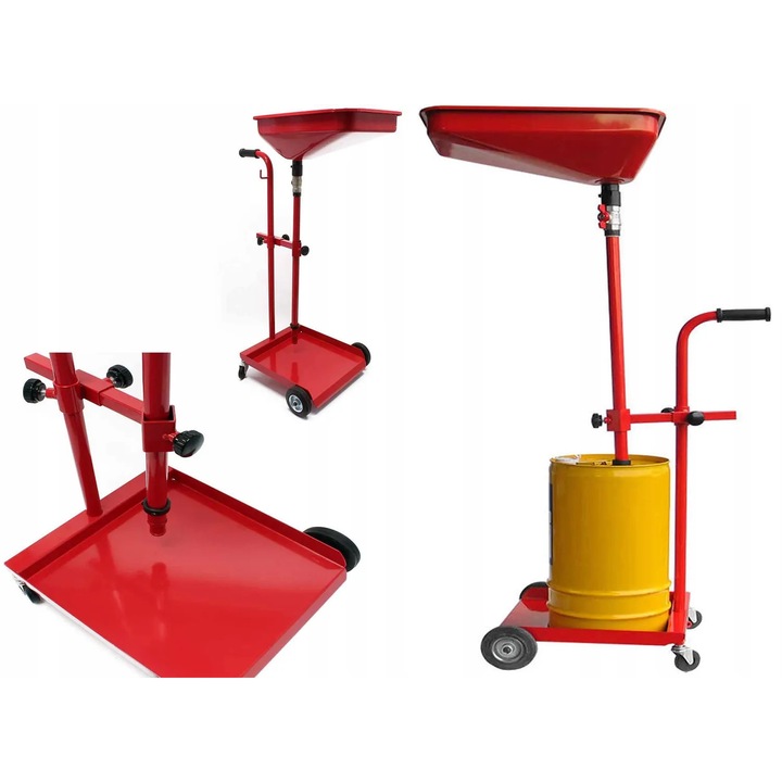 Чаша за автомобилно масло за варел, Luxtom, Събирач на масло, Регулируема височина на съда, Блокиращ клапан за поток, Завъртане на 360 градуса, Въртящи се колела, За работилници и сервизи, Черна, Вместимост 100 см