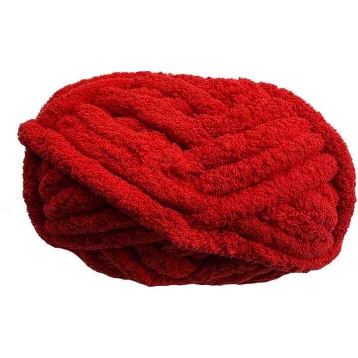 Jumbo Chenille kötőfonal, 100% poliészter, 2 cm vastag, 25,6 m, piros