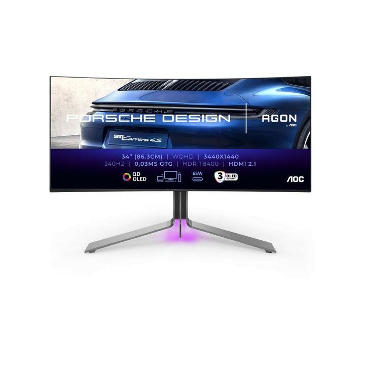 AOC 34" PD34 OLED ívelt monitor, WQHD, 240Hz, fekete, 34"