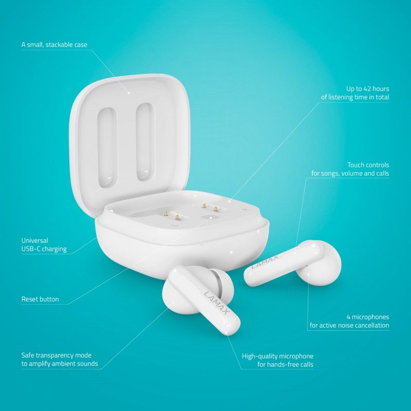 Casti Bluetooth Lamax NeoPods1 ANC, albe, 256711, microfon/casti