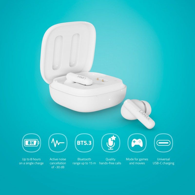Casti Bluetooth Lamax NeoPods1 ANC, albe, 256711, microfon/casti