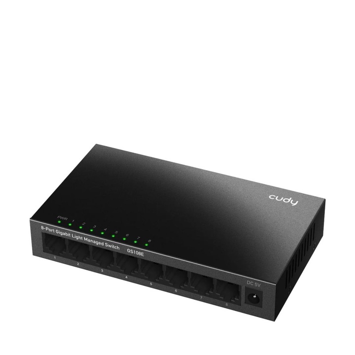 Switch 8-port, Cudy, Metal, GS108E, 8xGigabit LAN, 10/100/1000 Mbps, Negru