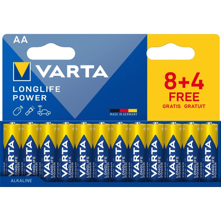 Baterii Varta AA Alkali set 8+4 bucati