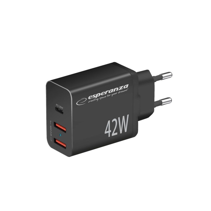 Esperanza 42W hálózati töltő USB-C PD 30W és 2x USB-A 12W