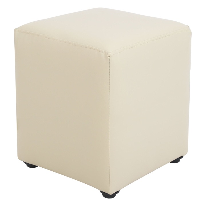 Taburet Cube, fix, patrat, imitatie piele, crem, 38 x 38 x 45 cm, 1C