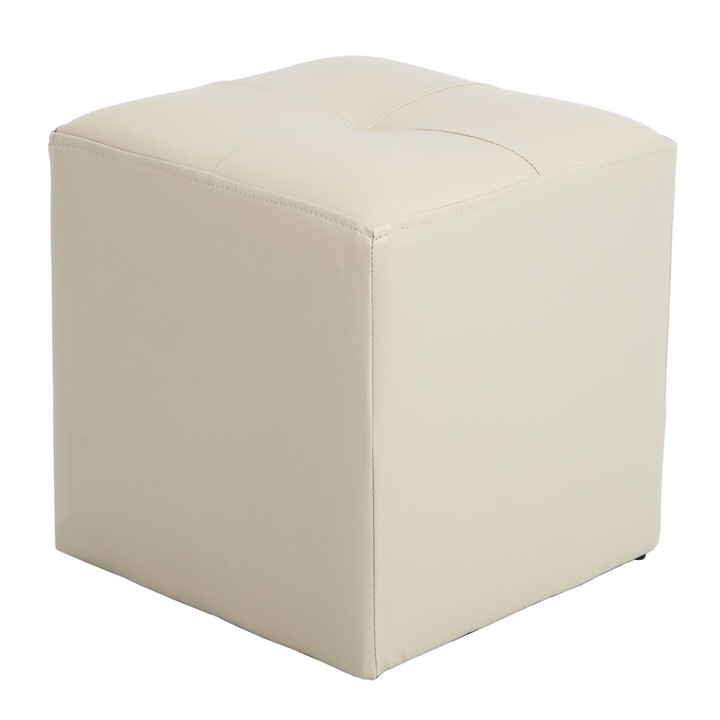 Taburet Cool, fix, patrat, imitatie piele, crem, 35 x 35 x 36 cm