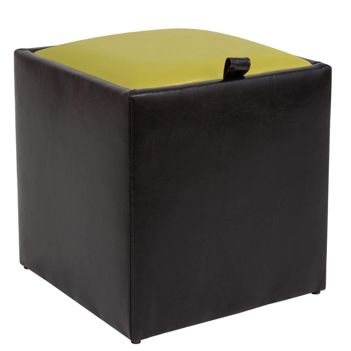 Taburet Box, cu spatiu depozitare, fix, patrat, imitatie piele, wenge + verde, 37 x 37 x 41 cm