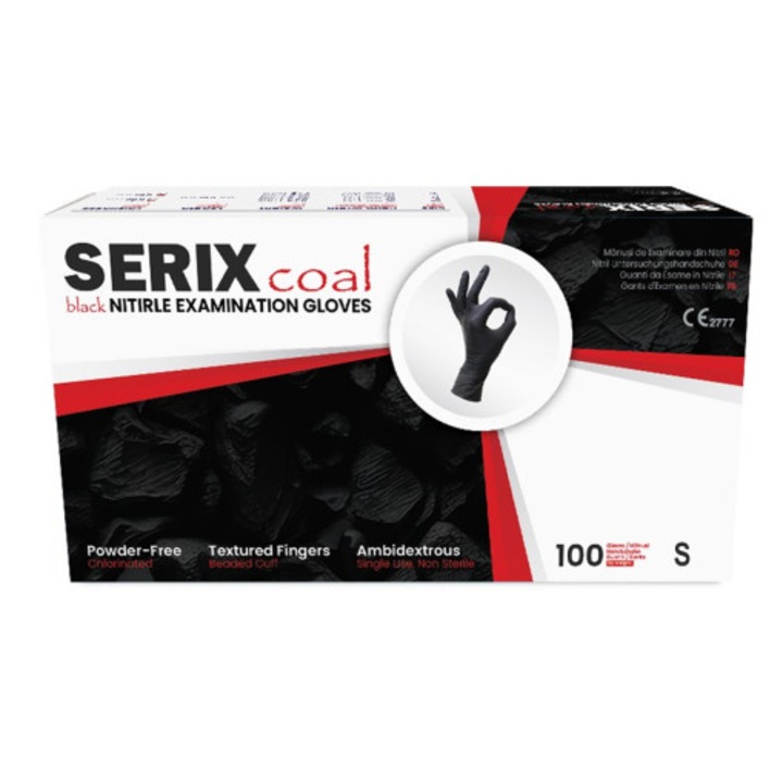 Set 100 Manusi de Examinare Nitril Negre, Nepudrate, Serix Coal ZF (S)