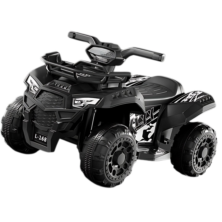 JOZY електрическо ATV за деца с педално управление, черно, 380W мотор и 6V акумулаторна батерия, идеално за деца между 5 и 7 години, с декоративни светлини и модерен дизайн, предлага се в пет живи цвята.