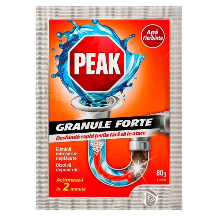 Peak Granule Forte pentru desfundat tevile Apa Fierbinte, 80g