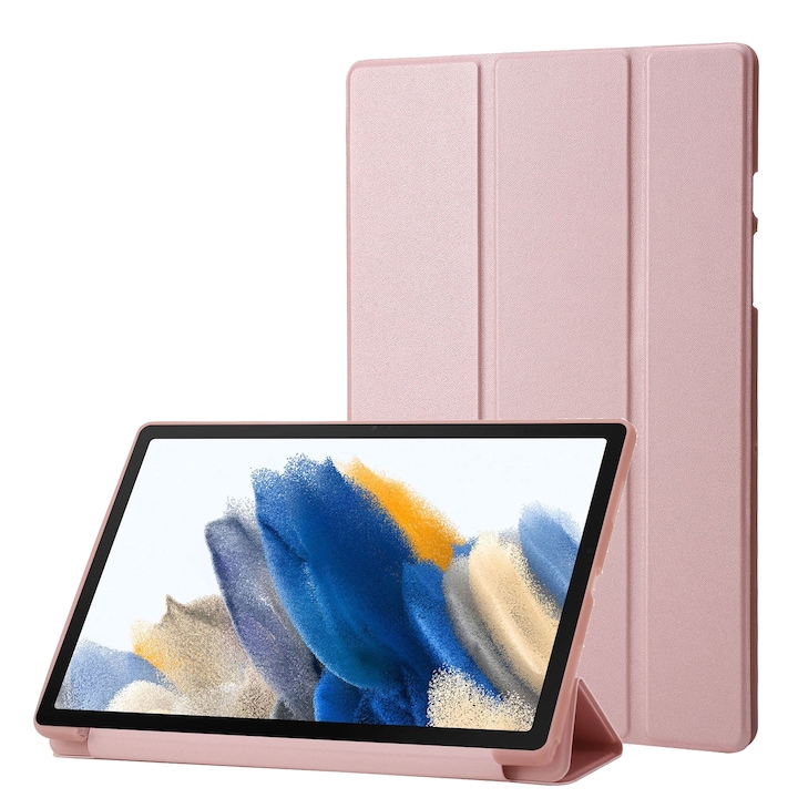 Husa tableta pentru Lenovo Tab M10 Plus 10.6 3rd Gen 2022, TPU + piele, tip carte cu suport, protectie anti-zgarieturi, acces complet la porturi, Roz auriu