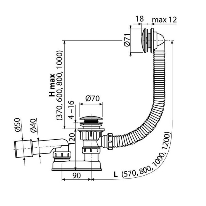 Sifon cada, cu preaplin si ventil click-clack, Komfort C504CKM, cromat