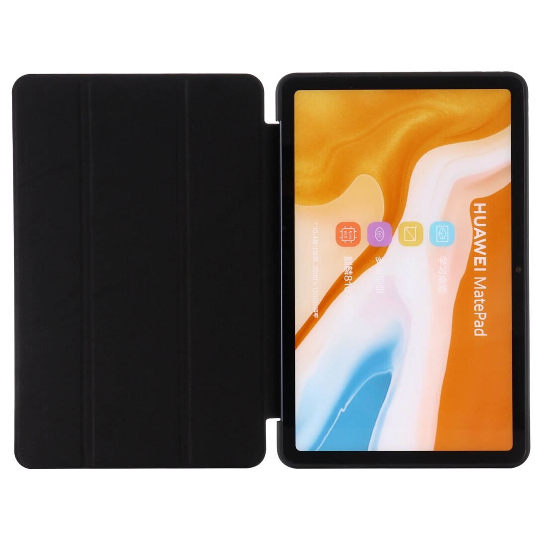 Husa tableta pentru Huawei MatePad 10.4, piele PU, tip carte cu suport cu pliere in trei, margini anti-soc, acces complet, Albastru