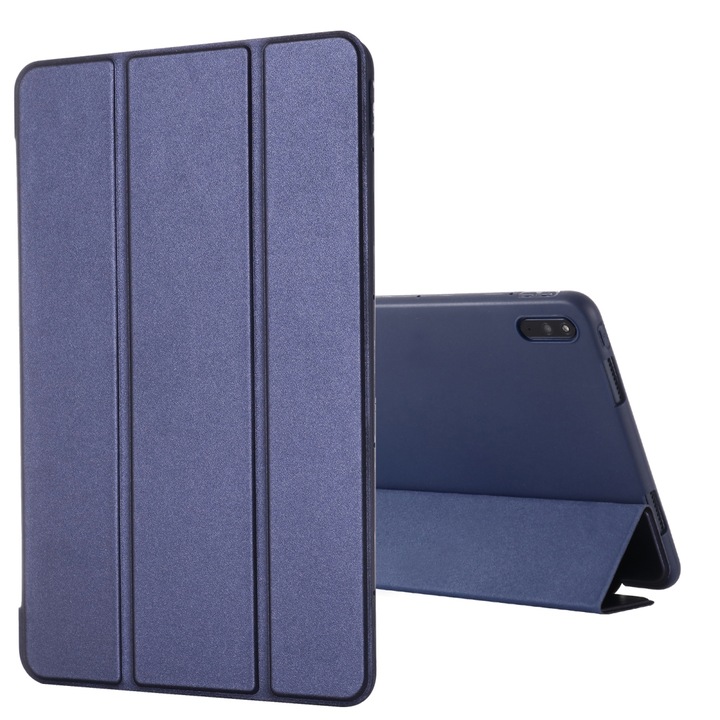 Husa tableta pentru Huawei MatePad 10.4, piele PU, tip carte cu suport cu pliere in trei, margini anti-soc, acces complet, Albastru