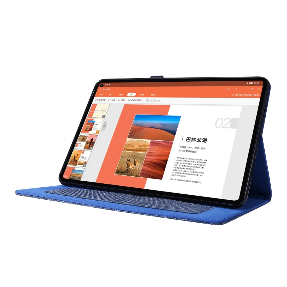 Husa tableta pentru Huawei Matepad Pro 10.8, material: material textil + TPU, design plat de protectie cu clip pentru carduri de vizita (albastru inchis)