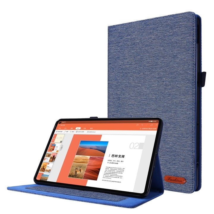 Husa tableta pentru Huawei Matepad Pro 10.8, material: material textil + TPU, design plat de protectie cu clip pentru carduri de vizita (albastru inchis)