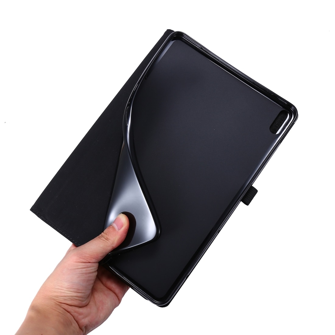 Husa tableta pentru Huawei Matepad Pro 10.8, material panza + TPU, tip plat de protectie cu clip pentru carduri de vizita (Negru)