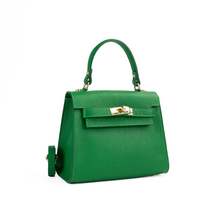 Poseta Piele Thea - VERDE-APRINS, Geanta Casual din Piele Naturala, Geanta, Genti