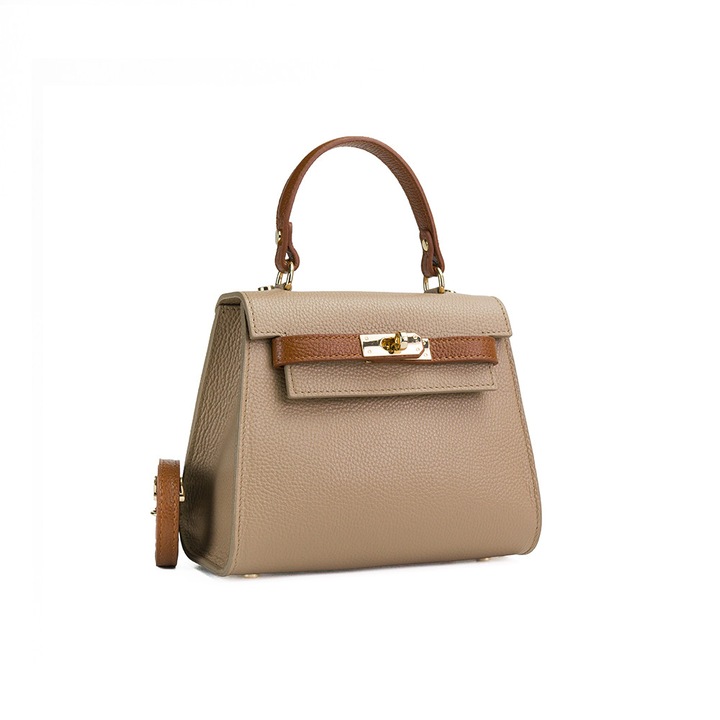 Poseta Piele Thea - CREM-CONIAC, Geanta Casual din Piele Naturala, Geanta, Genti