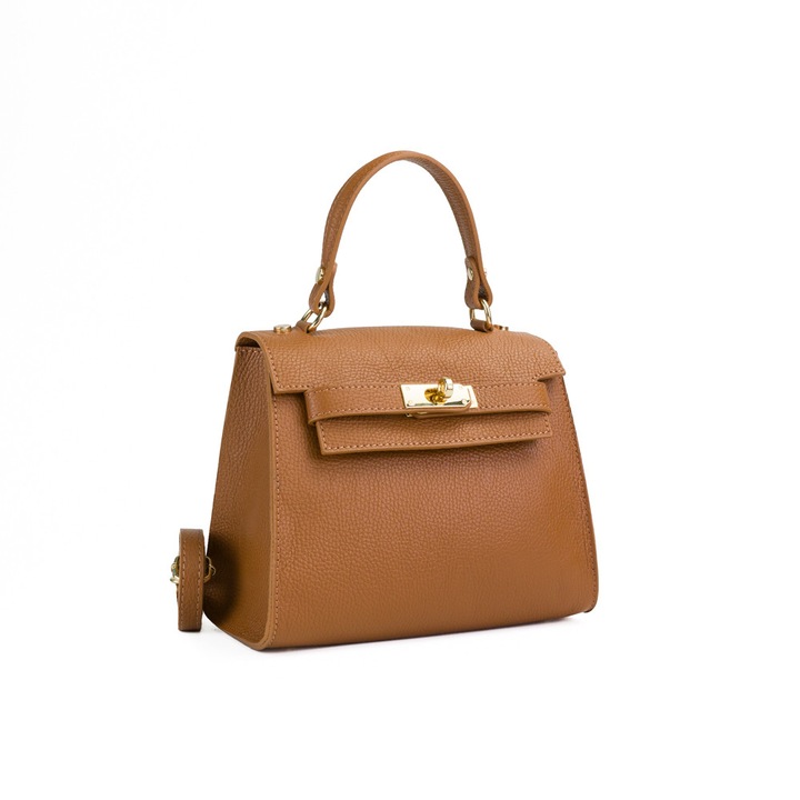 Poseta Piele Thea - CAMEL, Geanta Casual din Piele Naturala, Geanta, Genti