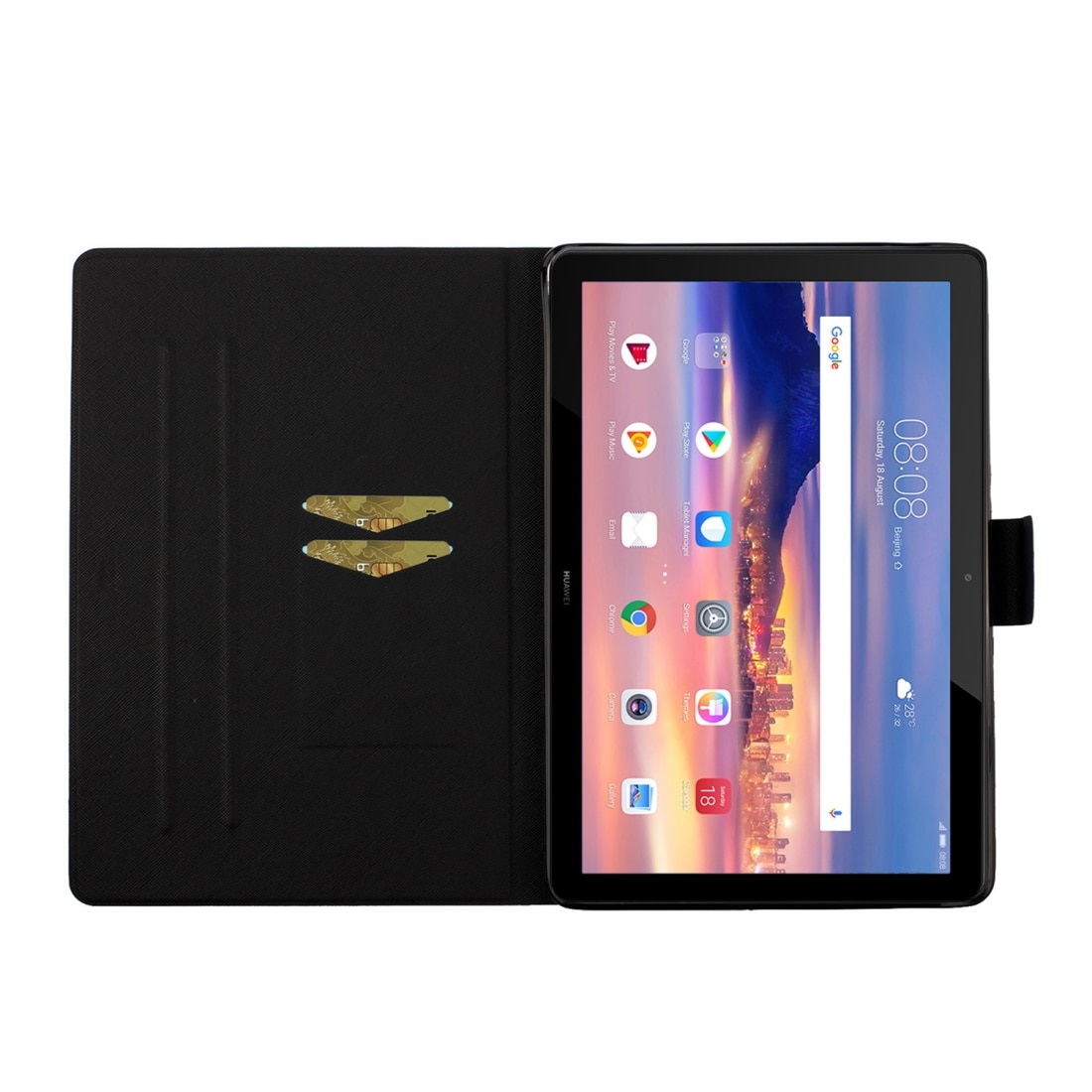 Husa tableta pentru Huawei MediaPad T3 10, desen colorat, tip carte cu suport si slot pentru carduri, functie somn/trezire, model bufnita, piele PU, violet