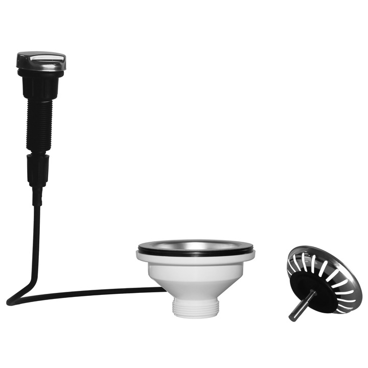 Ventil Eurociere S365UNIV, automat, pentru chiuveta bucatarie cu 1 cuva, 3 1/2 x 1 1/2, cu gratar din inox, plastic + inox, alb + argintiu