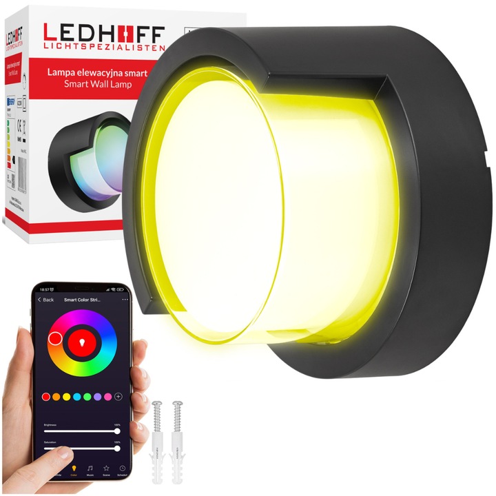 Aplica LED exterior SMART, Samal, Rotunda, RGB + CCT Alb reglabil, WiFi, Aplicatie Telefon, IP65, Sincronizare Muzica, Iluminat modern