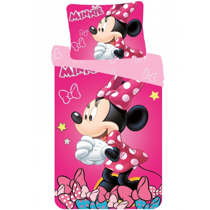 Lenjerie pat copii, Minnie Mouse, Reversibila, Bumbac, 140 x 200