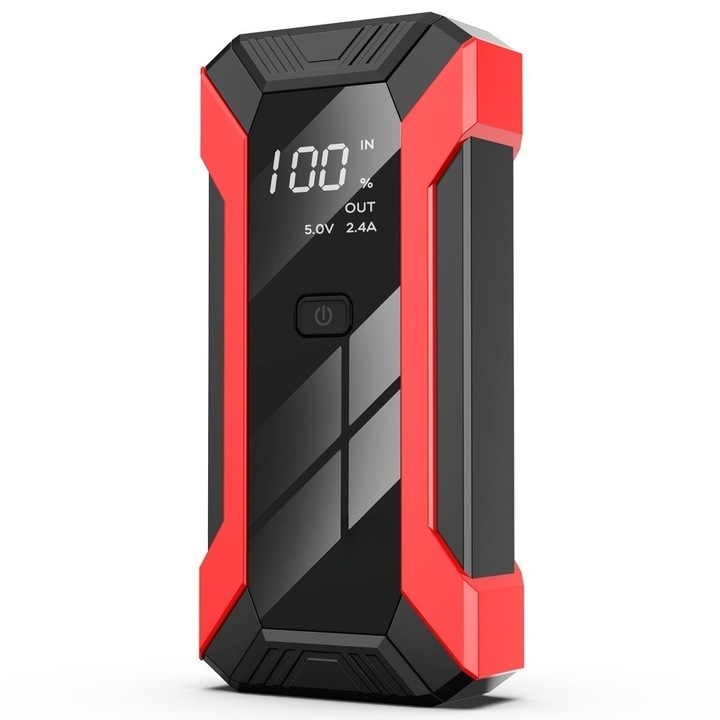 Starter auto pentru motor, 2000A, 12V, benzina/diesel 6/4L, protectie inteligenta, Incarcare rapida, lanterna, lumina de urgenta, 180x87x35mm, Negru/Rosu