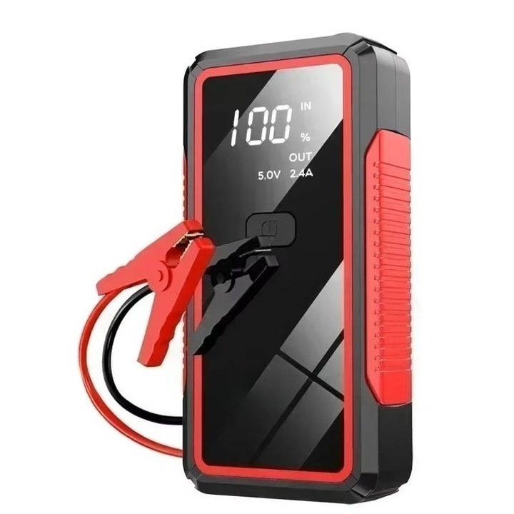 OEM Multifunkciós autóindító, 12V, 2000A, külső akkumulátor, 26800mAh, zseblámpa, fekete/piros
